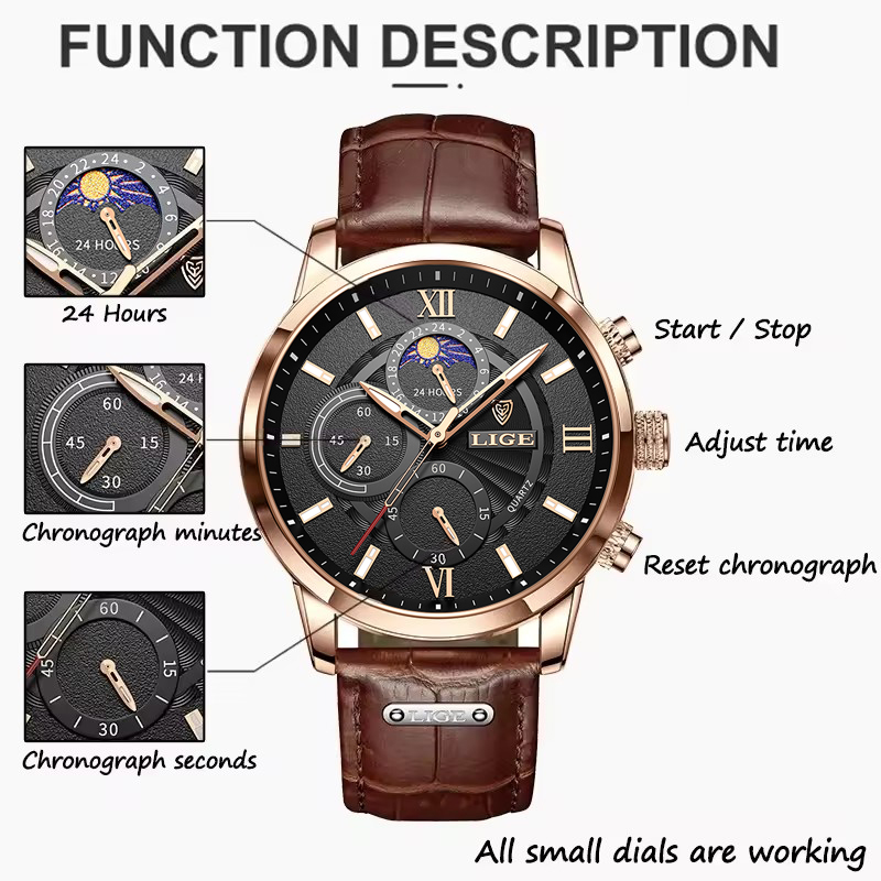 LIGE jam tangan pria, jam tang - Suede Strap Watch ulasan dan harga
