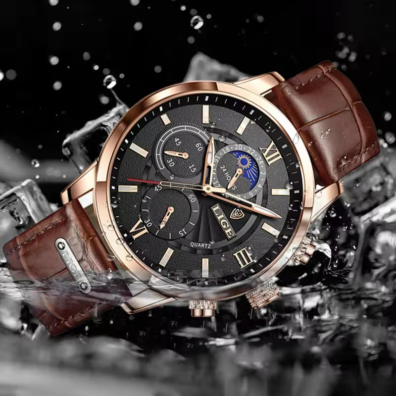 LIGE jam tangan pria, jam tang - Suede Strap Watch ulasan dan harga